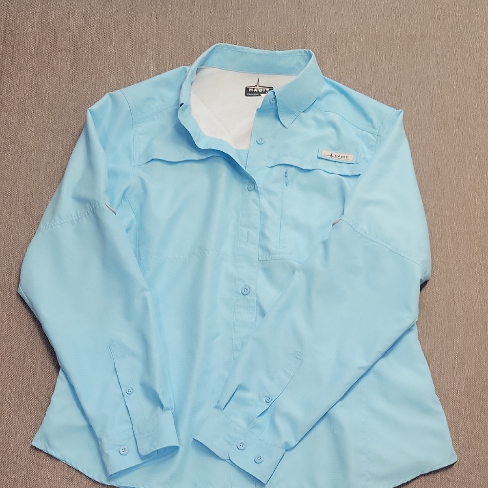 Habit Mens Size L Sky Blue Long Sleeve Fishing Shirt